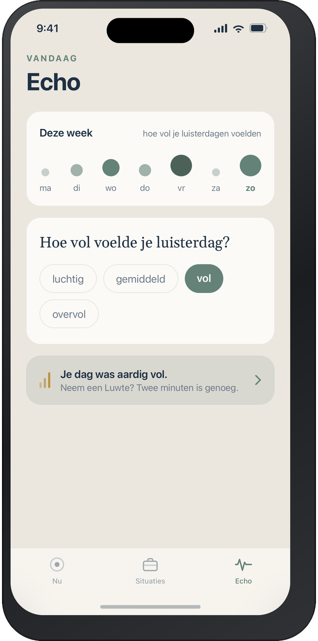 App-scherm Echo: hoe vol voelden je luisterdagen